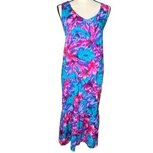Hilo Hattie floral sleeveless midi ruffle dress Xl